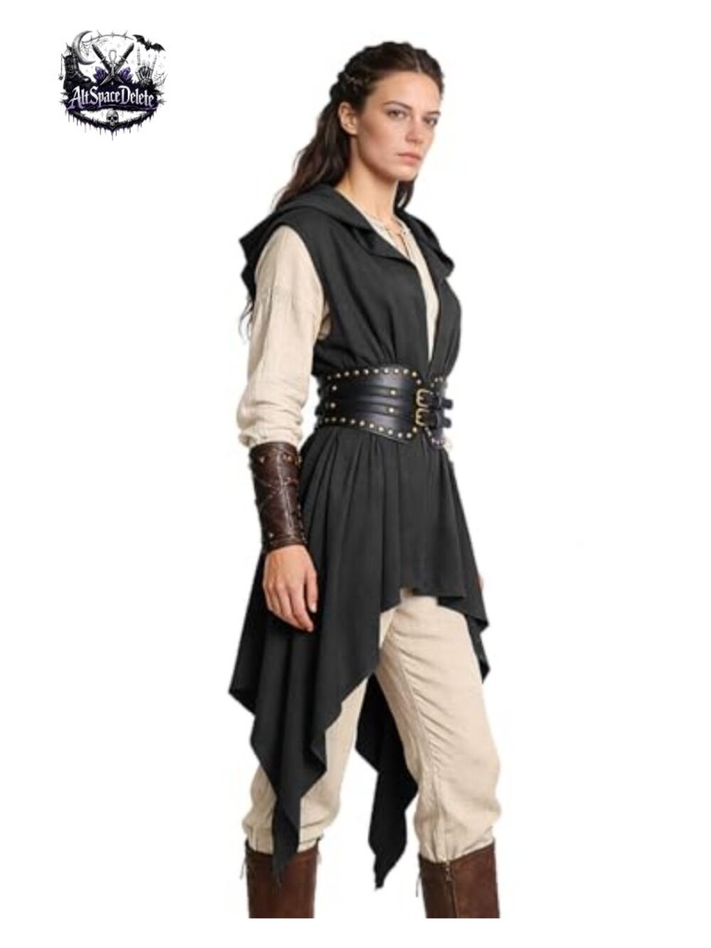 Medieval Hooded Surcoat Tunic Sleeveless Tabard LARP Cosplay Costume
